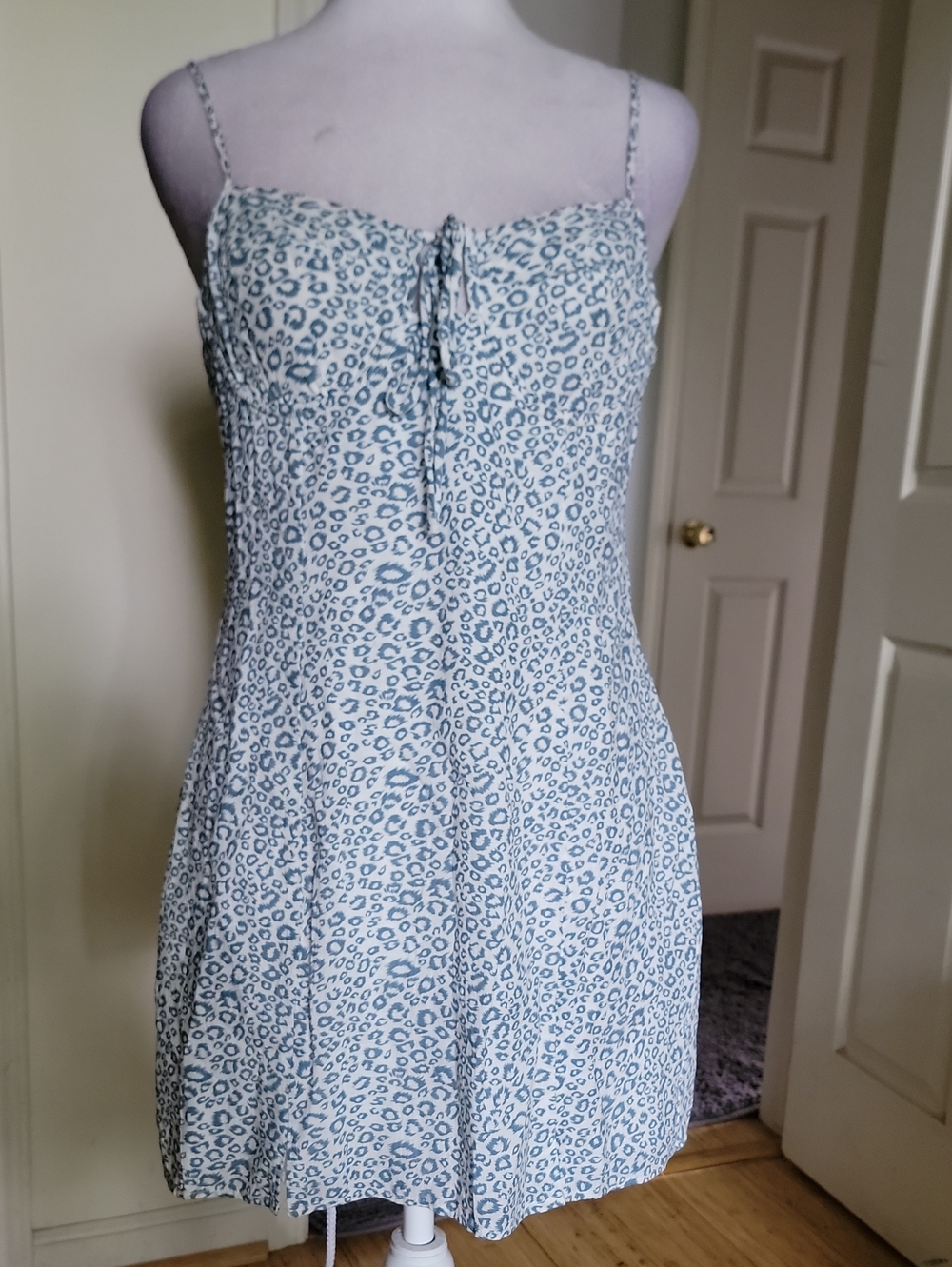 Sweetpot Blue Leopard Print Spaghetti Strap Slip Dress